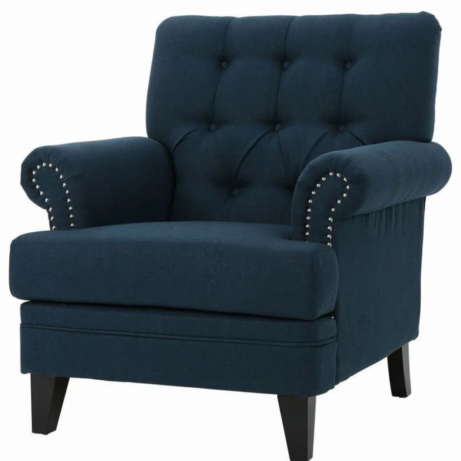 Chairs * | Gdfstudio Gdf Studio Arielle Plush Tufted Back Fabric Club Armchair, Navy Blue