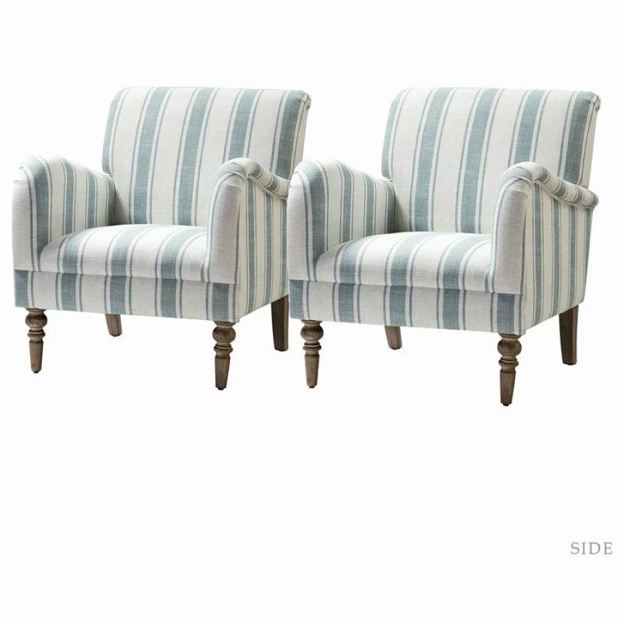 Chairs * | Karat Home Stripe Armchair Set Of 2, Blue