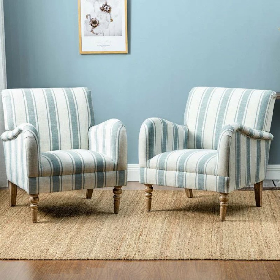 Chairs * | Karat Home Stripe Armchair Set Of 2, Blue