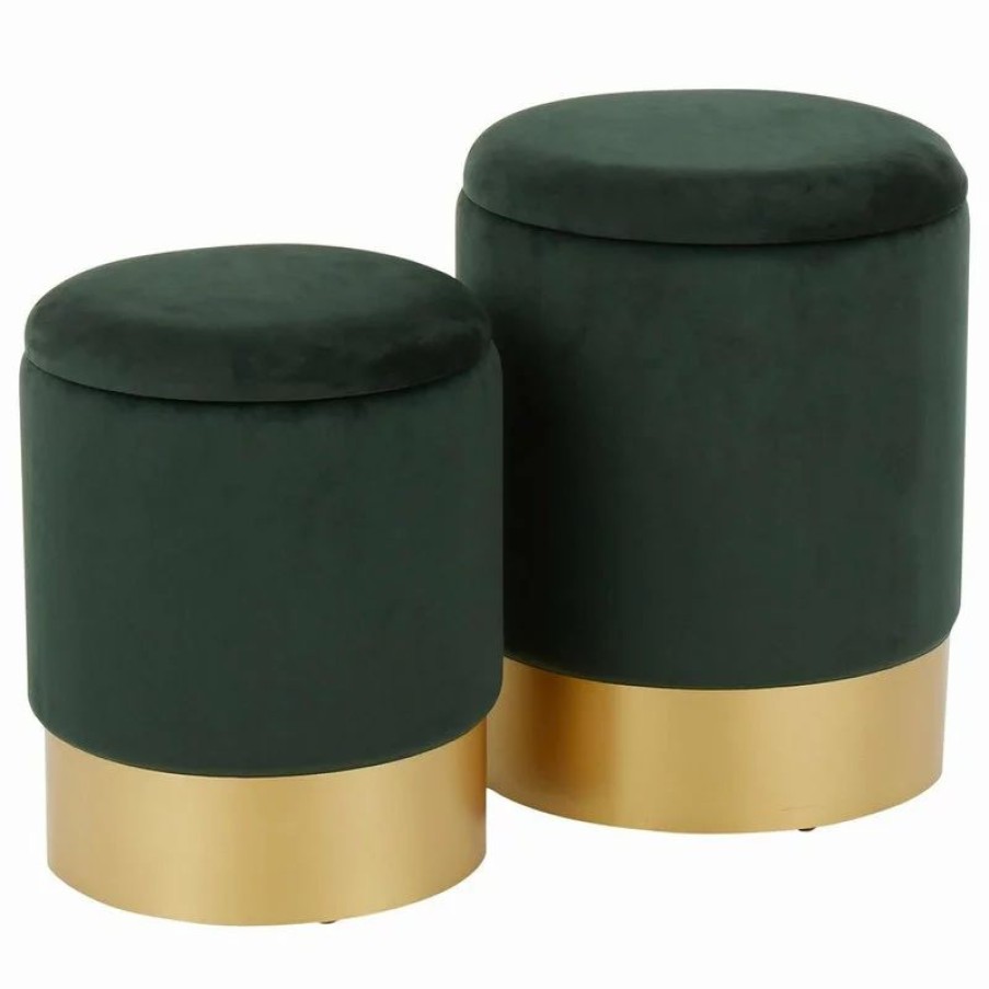 Footstools & Ottomans * | Lumisource Marla Nesting Ottoman Set, Gold Metal, Green Velvet