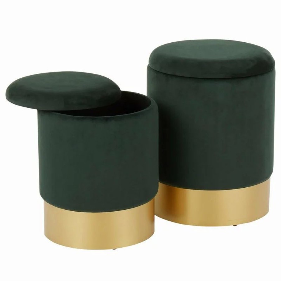 Footstools & Ottomans * | Lumisource Marla Nesting Ottoman Set, Gold Metal, Green Velvet