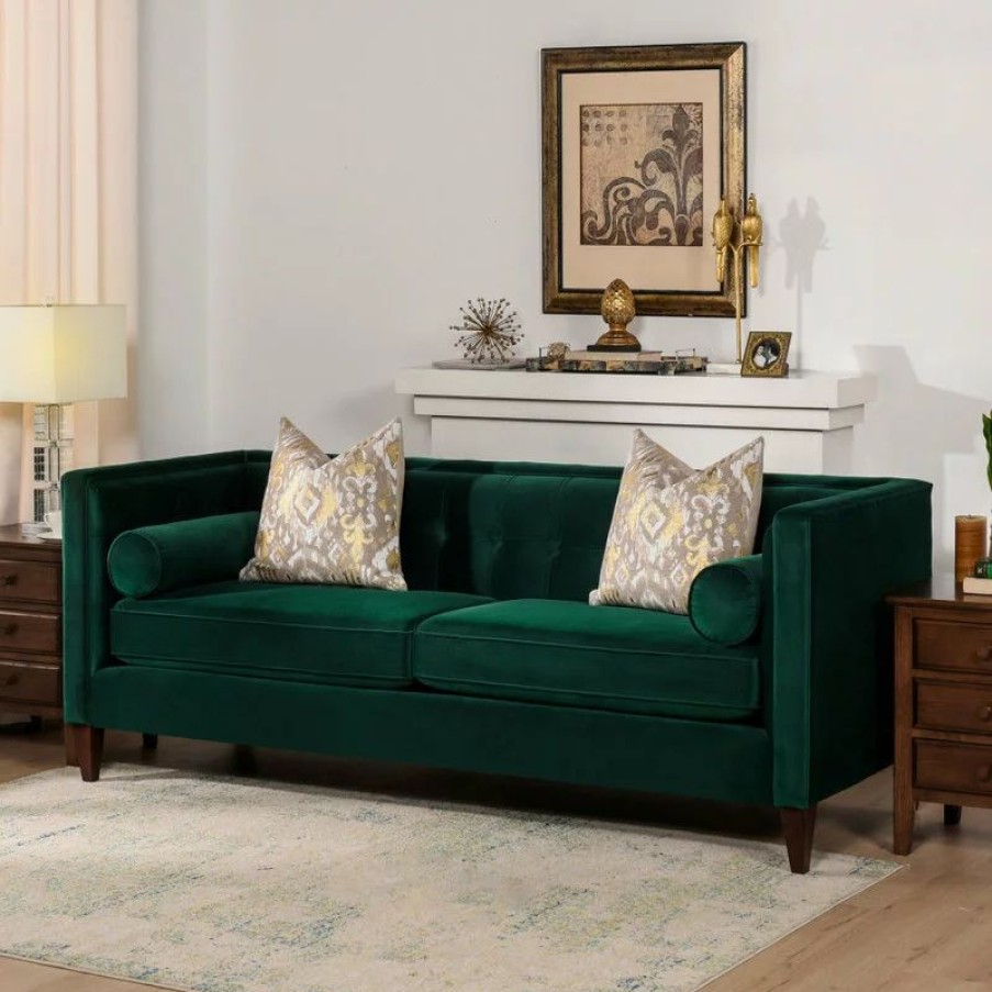 Sofas & Sectionals * | Jennifer Taylor Home Jack 84 Modern Tuxedo Tufted Sofa, Evergreen Velvet