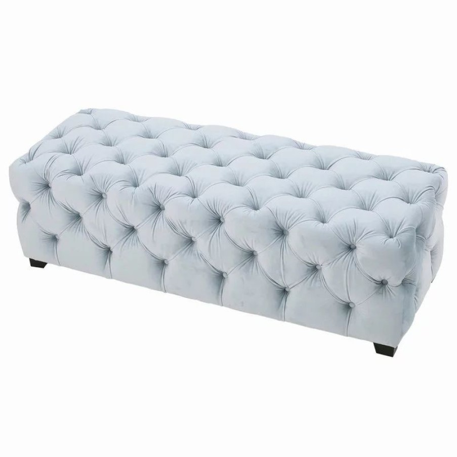 Footstools & Ottomans * | Gdfstudio Gdf Studio Provence Tmodern Glam Tufted Velvet Ottoman Bench, Light Gray