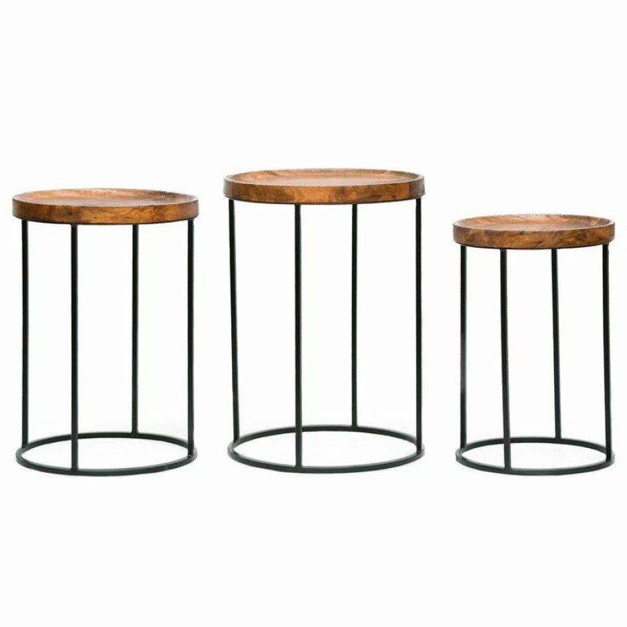 Coffee & Accent Tables * | Gdfstudio Colwill Modern Industrial Handcrafted Mango Wood Nested Side Tables (Set Of 3)