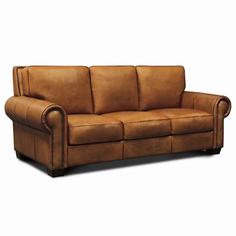 Sofas & Sectionals * | Hello Sofa Home Valencia 100% Top Grain Hand Antiqued Leather Traditional Sofa, Tan