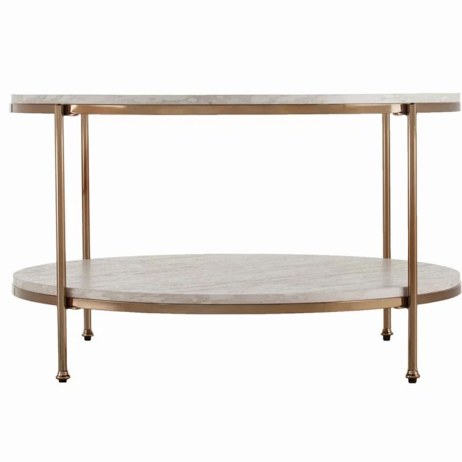 Coffee & Accent Tables * | Sei Furniture Silas Round Faux Stone Cocktail Table Champagne With Faux Travertine