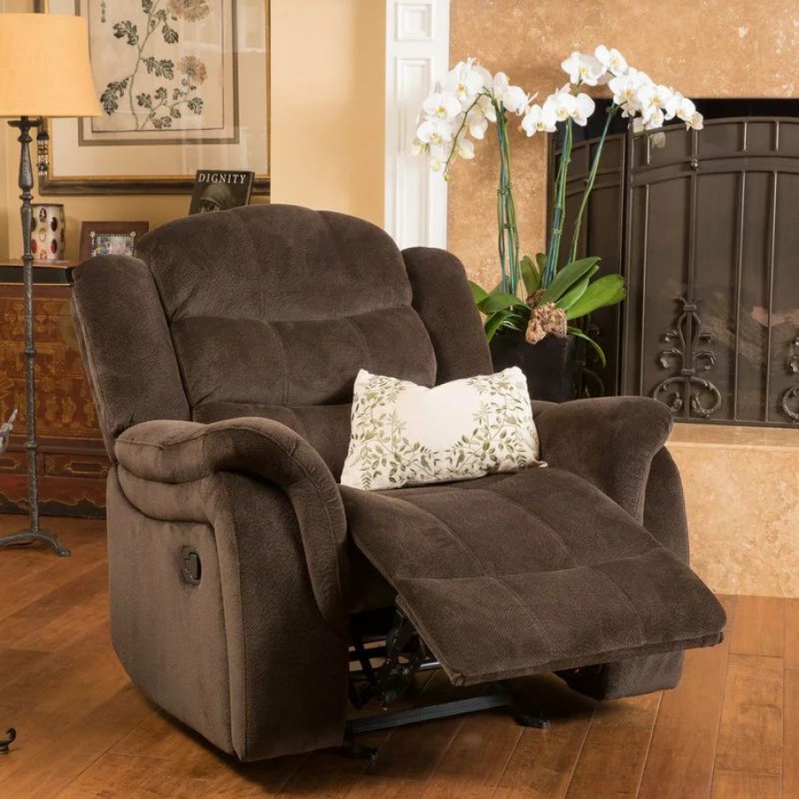 Chairs * | Gdfstudio Gdf Studio Blake Brown Fabric Glider Recliner Club Chair
