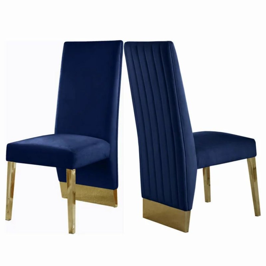 Chairs * | Mod The Cairo Dining Chair, Navy And Gold, Velvet, Set Of 2
