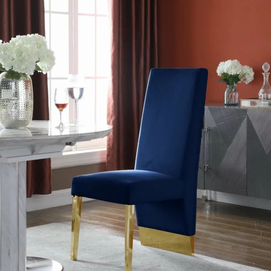 Chairs * | Mod The Cairo Dining Chair, Navy And Gold, Velvet, Set Of 2