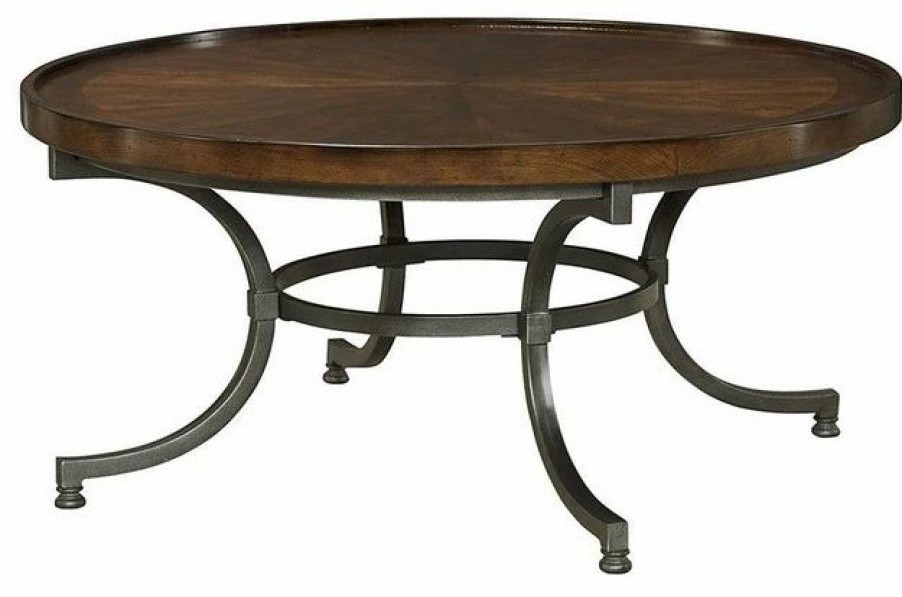 Coffee & Accent Tables * | Hammary Furniture Hammary Barrow Round Cocktail Table With Mahogany Top And Metal Base