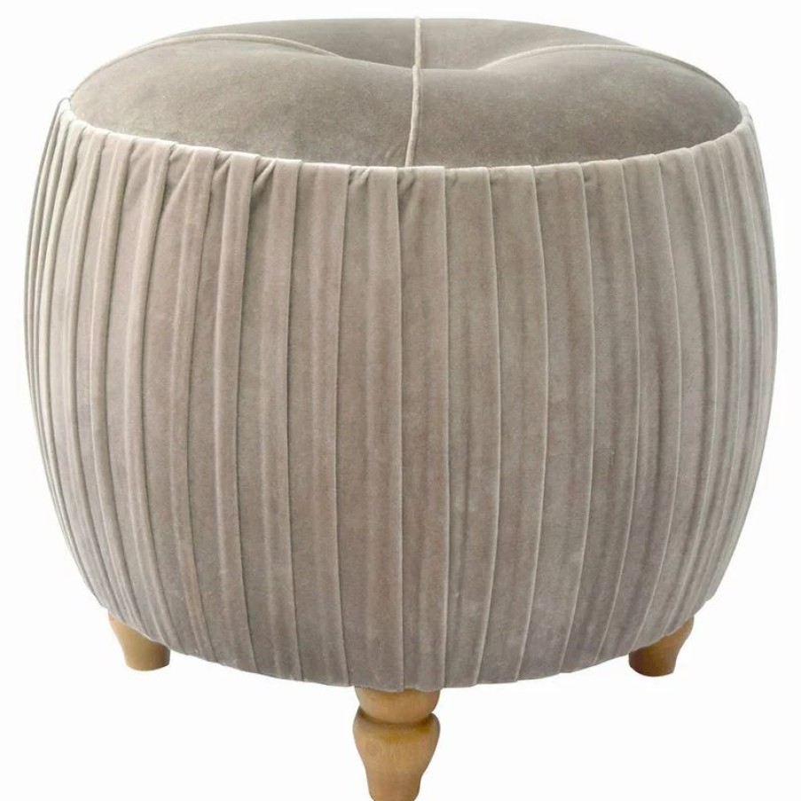 Footstools & Ottomans * | New Pacific Direct Inc. Helena Small Round Ottoman Natural Wood Legs, Chamoise Taupe