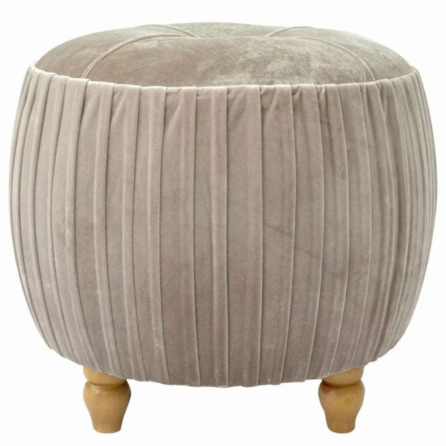 Footstools & Ottomans * | New Pacific Direct Inc. Helena Small Round Ottoman Natural Wood Legs, Chamoise Taupe