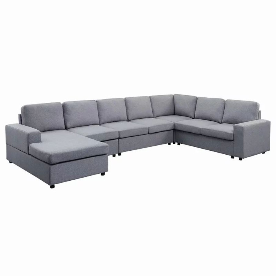 Sofas & Sectionals * | Lilola Home Tifton Light Gray Linen 7 Seat Reversible Modular Sectional Sofa Chaise
