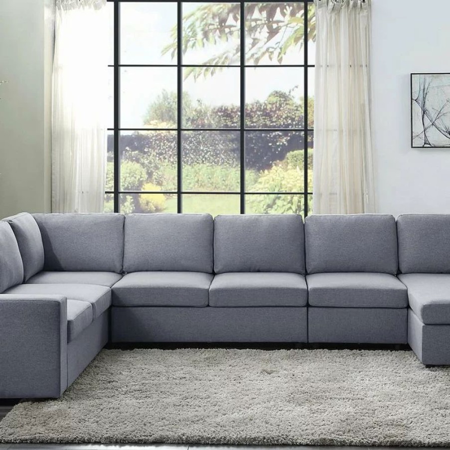 Sofas & Sectionals * | Lilola Home Tifton Light Gray Linen 7 Seat Reversible Modular Sectional Sofa Chaise