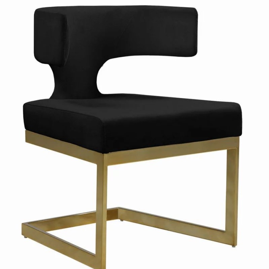 Chairs * | Mod The Eve Dining Chair, Black And Gold, Velvet And Metal