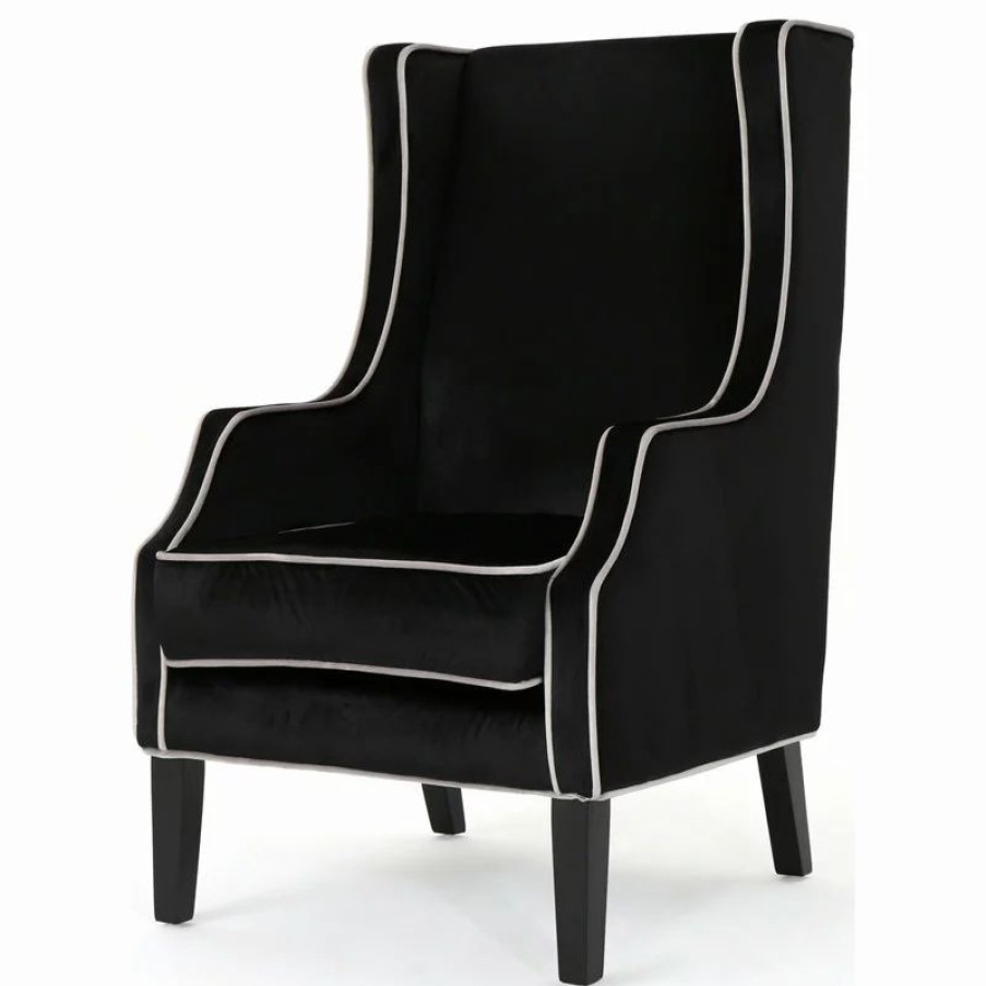 Chairs * | Gdfstudio Gdf Studio Edell Traditional New Velvet Two Toned High Winged Back Club Chair, B