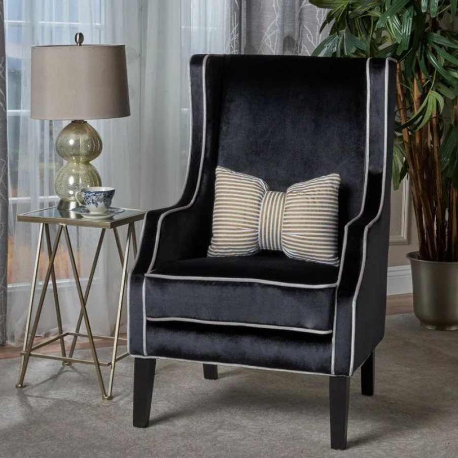 Chairs * | Gdfstudio Gdf Studio Edell Traditional New Velvet Two Toned High Winged Back Club Chair, B