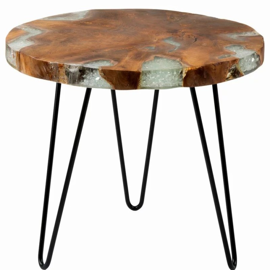 Coffee & Accent Tables * | East At Main'S Wellton Brown Round Teakwood Accent Table