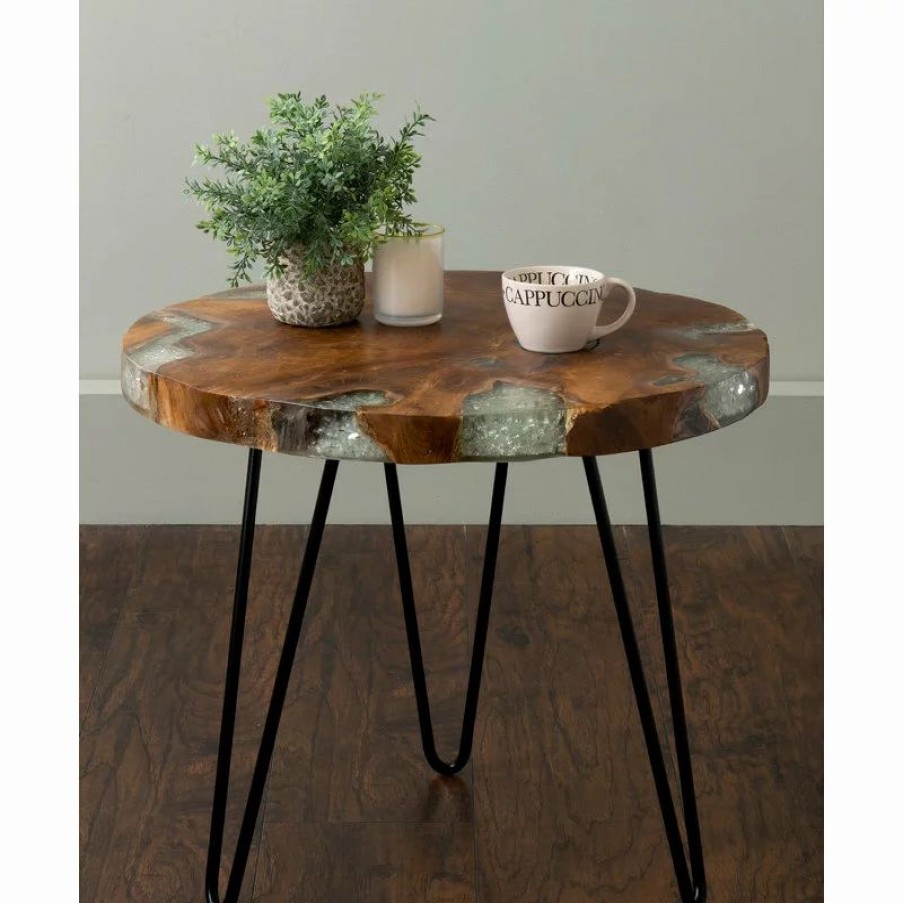 Coffee & Accent Tables * | East At Main'S Wellton Brown Round Teakwood Accent Table