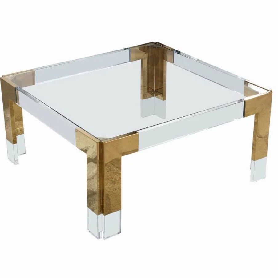Coffee & Accent Tables * | Meridian Furniture Casper Glass Top, Stainless Steel And Acrylic Coffee Table, Gold, Square