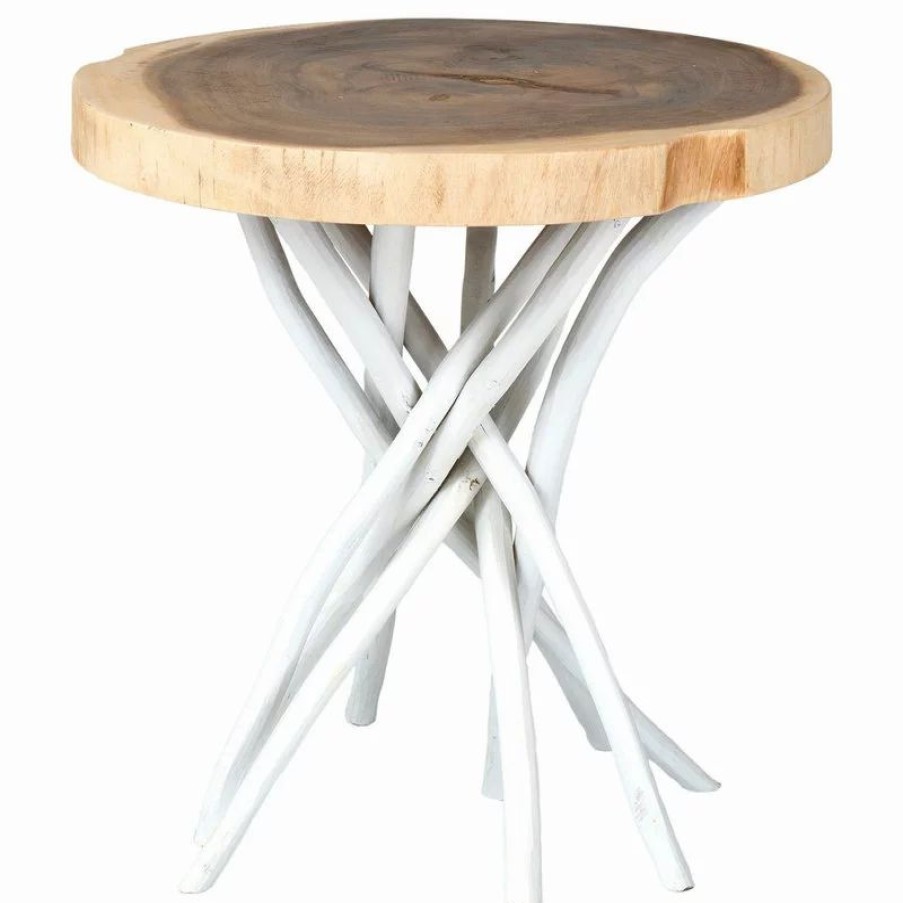 Coffee & Accent Tables * | East At Main'S Joeslin White Teakwood Round Accent Table