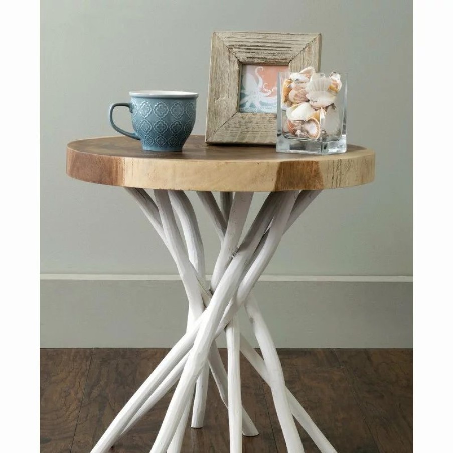 Coffee & Accent Tables * | East At Main'S Joeslin White Teakwood Round Accent Table