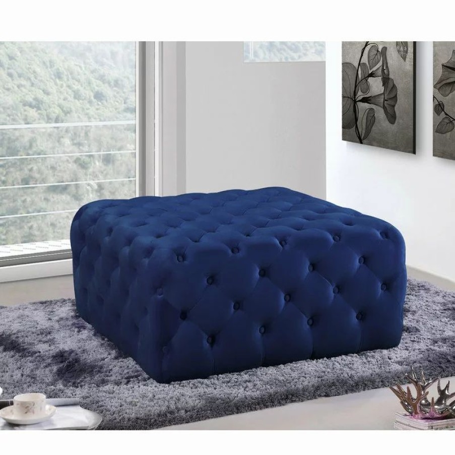 Footstools & Ottomans * | Meridian Furniture Ariel Velvet Ottoman/Bench, Navy