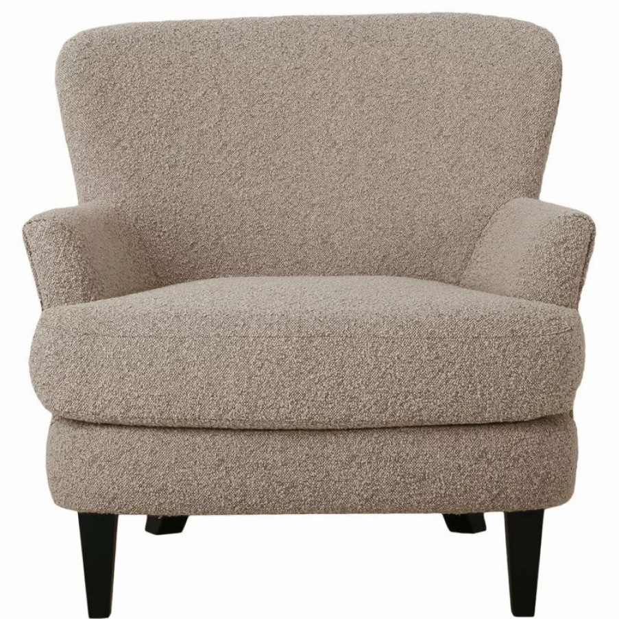 Chairs * | Gdfstudio Gerald Boucle Upholstered Club Chair, Warm Stone Gray/Matte Black