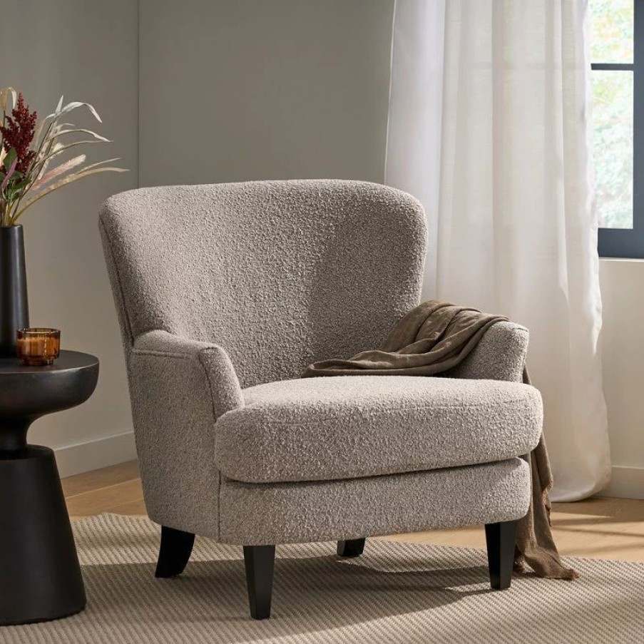 Chairs * | Gdfstudio Gerald Boucle Upholstered Club Chair, Warm Stone Gray/Matte Black