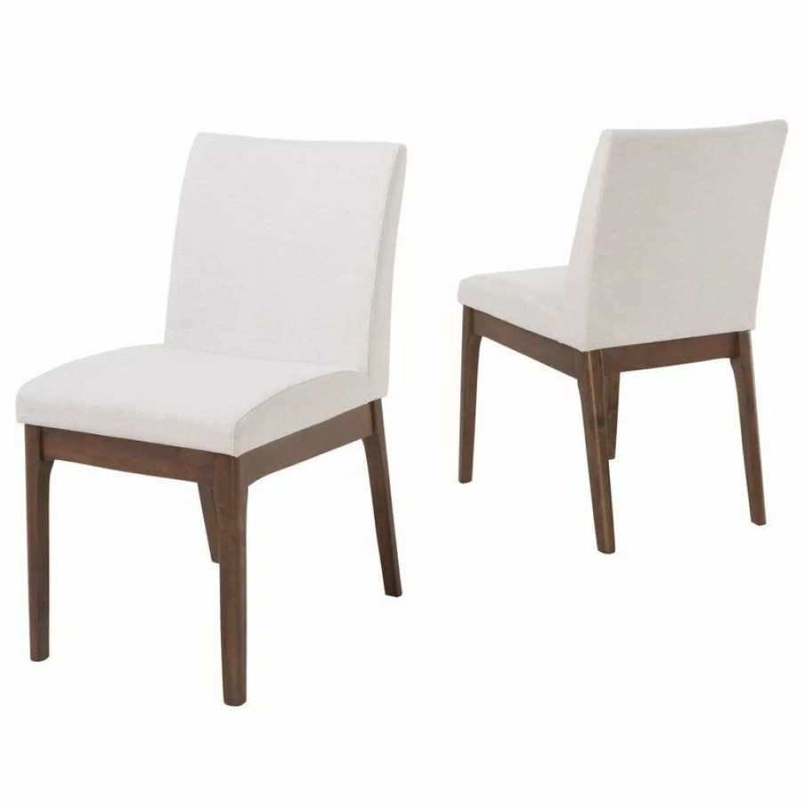 Chairs * | Gdfstudio Oceanna Mid Century Modern Dining Chairs, Set Of 2, Light Beige/Walnut, Fabric