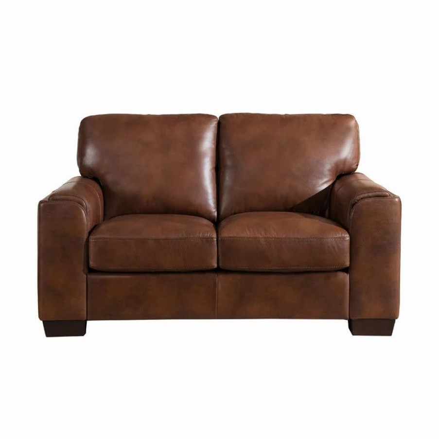 Sofas & Sectionals * | Kemp International Inc Suzanne Leather Craft Loveseat, Brown