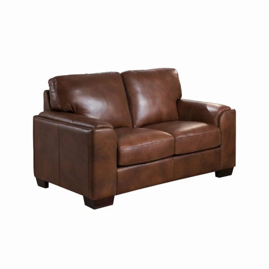 Sofas & Sectionals * | Kemp International Inc Suzanne Leather Craft Loveseat, Brown
