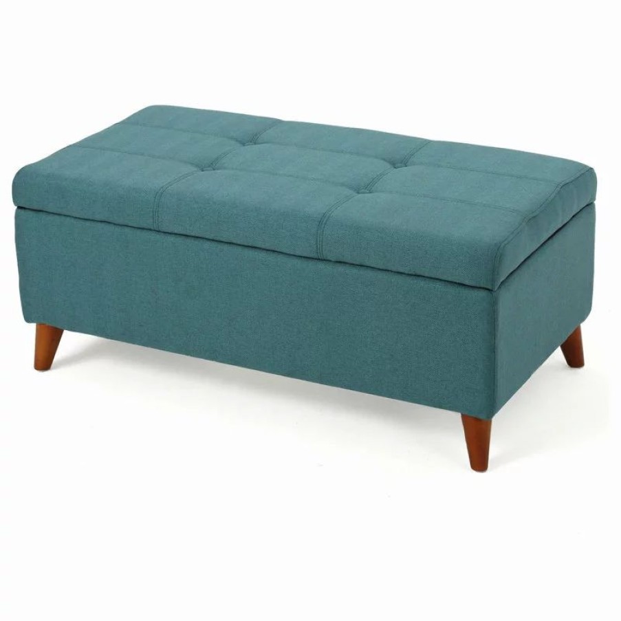 Footstools & Ottomans * | Gdfstudio Gdf Studio Etoney Fabric Storage Ottoman, Teal