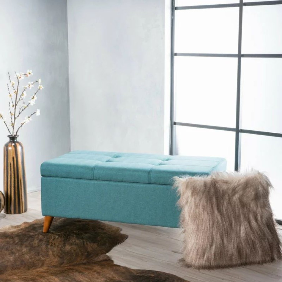 Footstools & Ottomans * | Gdfstudio Gdf Studio Etoney Fabric Storage Ottoman, Teal