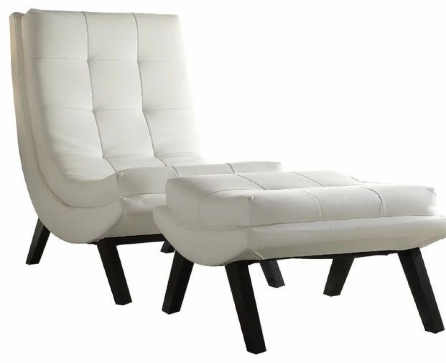 Chairs * | Office Star Products Tustin Lounge Chair And Ottoman Set With White Fuax Leather Fabric & Black Legs