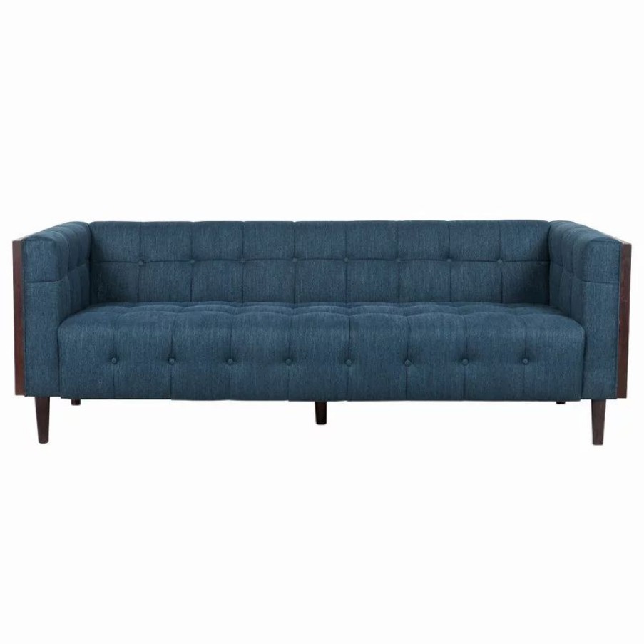 Sofas & Sectionals * | Gdfstudio Croton Contemporary Tufted 3 Seater Sofa, Navy Blue + Brown