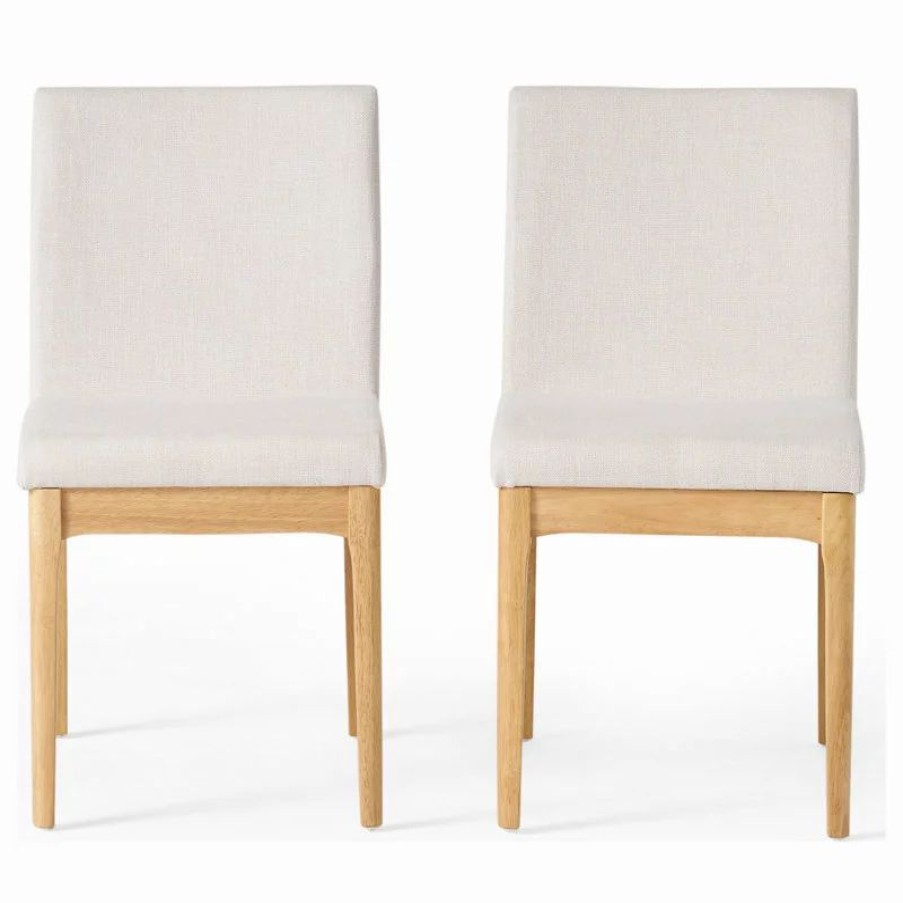 Chairs * | Gdfstudio Oceanna Mid Century Modern Dining Chairs, Set Of 2, Light Beige/Oak, Fabric