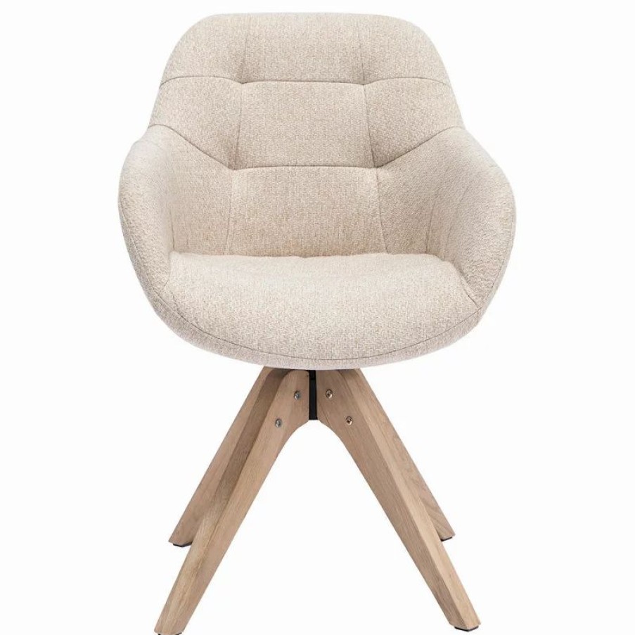 Chairs * | Kinwell Swivel Desk Chair No Wheels Upholstered Dining Chair Armchair, Beige