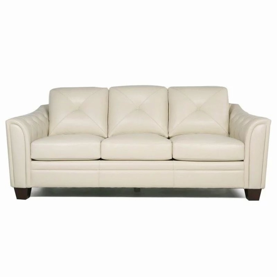 Sofas & Sectionals * | Maklaine Tufted Leather Sofa In Ivory