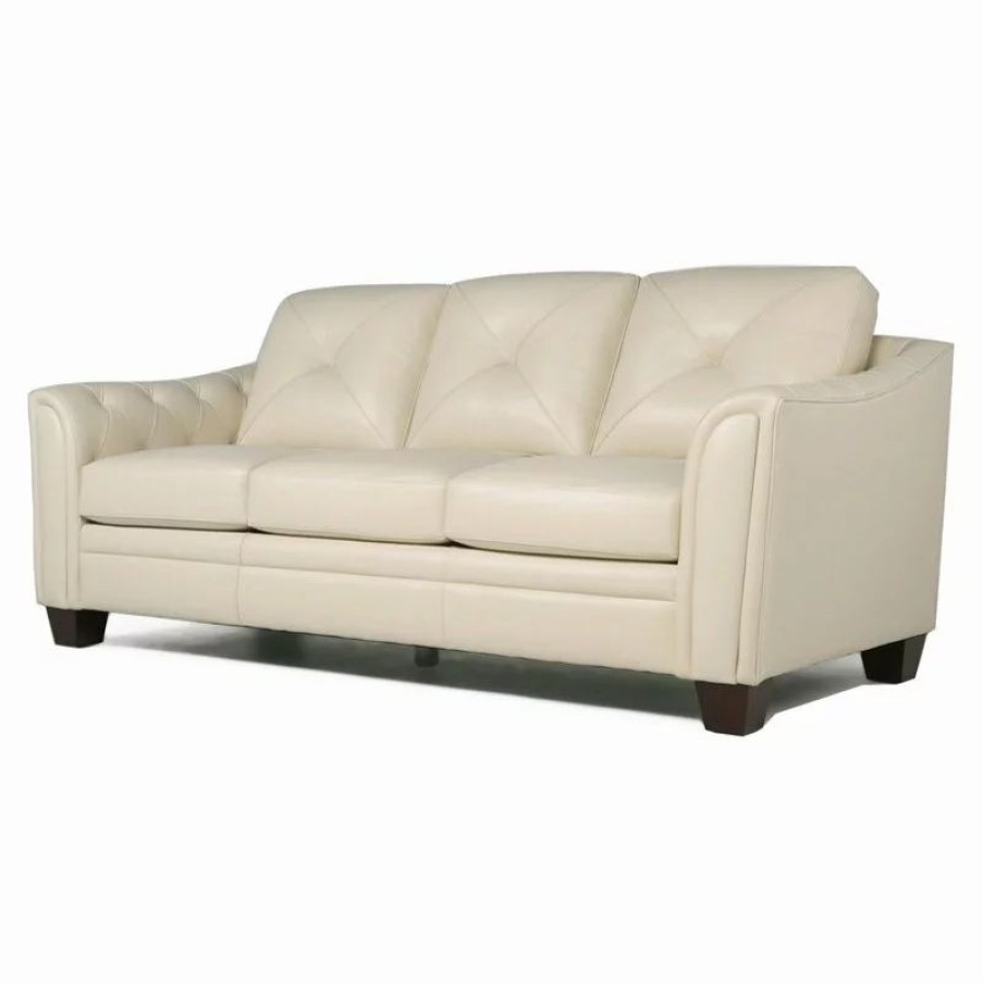 Sofas & Sectionals * | Maklaine Tufted Leather Sofa In Ivory