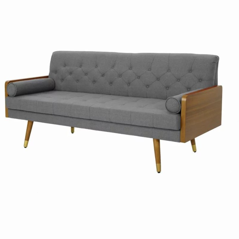 Sofas & Sectionals * | Gdfstudio Gdf Studio Aidan Mid Century Modern Tufted Fabric Sofa, Brown/Black/Silver