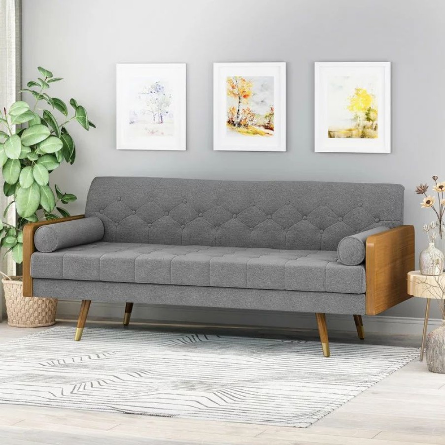 Sofas & Sectionals * | Gdfstudio Gdf Studio Aidan Mid Century Modern Tufted Fabric Sofa, Brown/Black/Silver