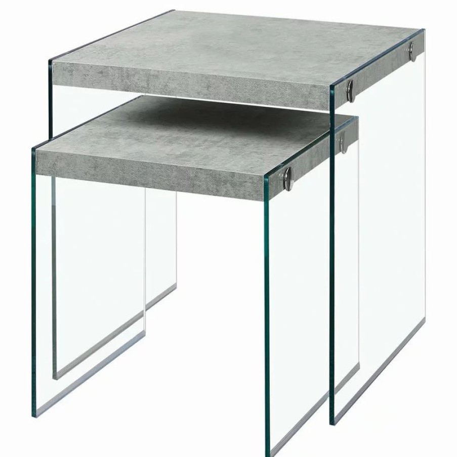 Coffee & Accent Tables * | Monarch Nesting Table Set Of 2 Side End Accent Bedroom Tempered Glass Grey