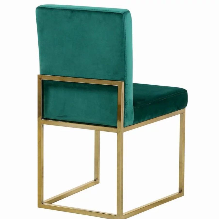 Chairs * | Mod The Dice Dining Chair, Green, Velvet, Gold Base, Set Of 2