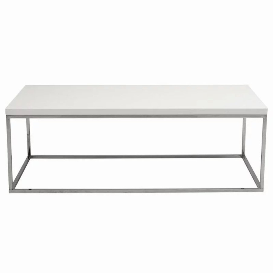 Coffee & Accent Tables * | Euro Style Teresa Rectangular Coffee Table, White Lacquer/Polished Stainless Steel