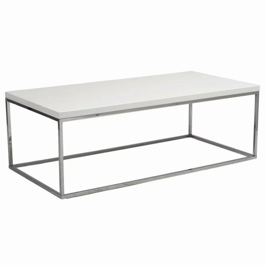 Coffee & Accent Tables * | Euro Style Teresa Rectangular Coffee Table, White Lacquer/Polished Stainless Steel