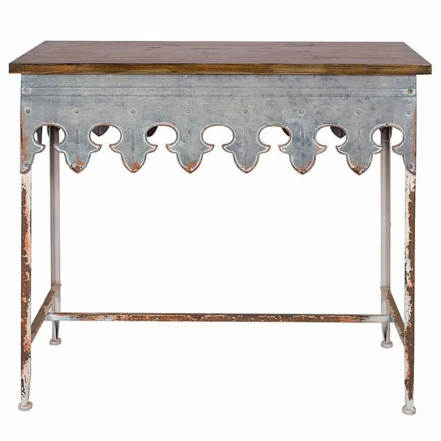 Console Tables * | Creative Co-Op Metal Scalloped Edge Table With Wood Top, Brown