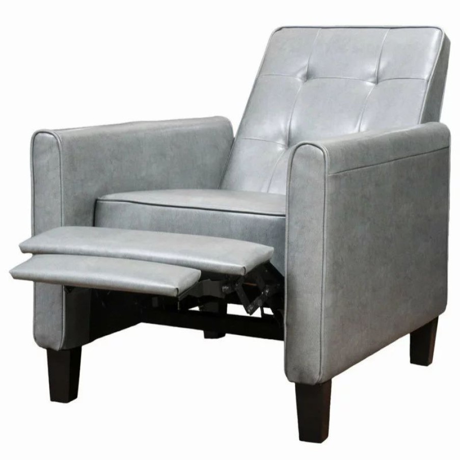 Chairs * | Gdfstudio Gdf Studio Elan Tufted Bonded Leather Recliner Chair, Dark Gray