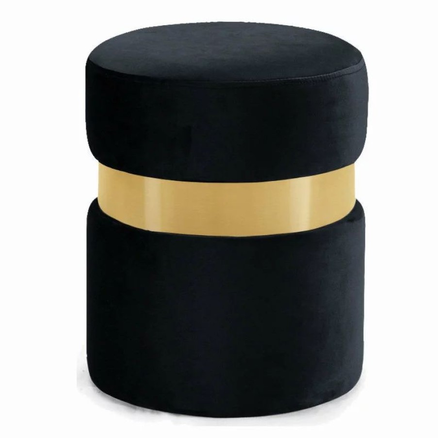 Footstools & Ottomans * | Meridian Furniture Hailey Velvet Ottoman/Stool, Gold Band, Black