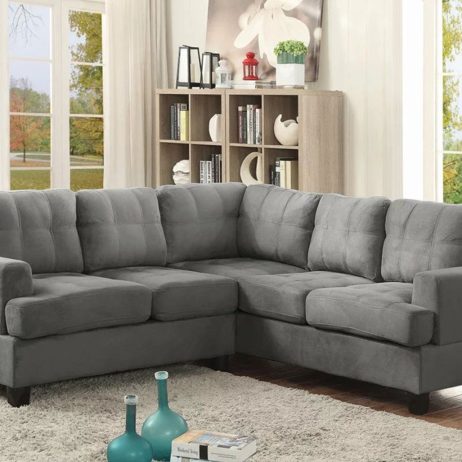 Sofas & Sectionals * | Glory Furniture Partington Suede Sectional, Gray